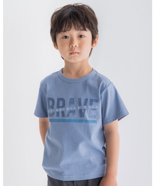 BeBe(ベベ)/クリア ロゴ プリント ビッグ Tシャツ (100~150cm)/ブルー