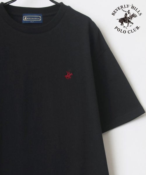 LAZAR(ラザル)/【Lazar】BEVERLY HILLS POLO CLUB/ビバリーヒルズポロクラブ ビッグシルエット ワンポイント ロゴ 刺繍 Tシャツ/ブラック