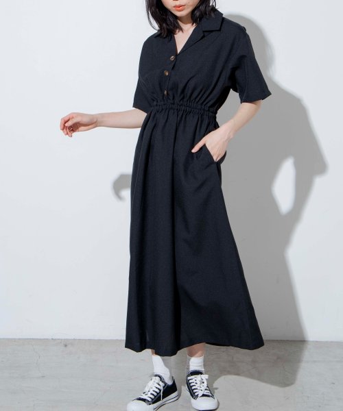リネンライク開襟シャツワンピース ウィゴー Wego Magaseek