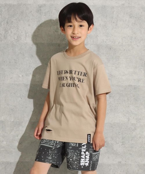 ANAP KIDS(アナップキッズ)/裾ダメージビッグTシャツ/ベージュ