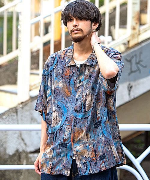 Sb Select Usedライク総柄半袖シャツ メンズ 半袖 プリント 薄手 大きいサイズ オーバーサイズ ワイド レトロ ユーズド 総柄 古着風 韓国ファッ エスビーセレクト Sb Select Magaseek
