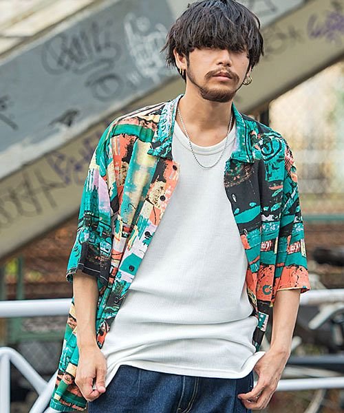 Sb Select Usedライク総柄半袖シャツ メンズ 半袖 プリント 薄手 大きいサイズ オーバーサイズ ワイド レトロ ユーズド 総柄 古着風 韓国ファッ エスビーセレクト Sb Select Magaseek