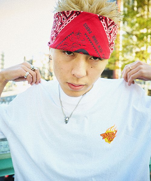 Tシャツ 半袖 メンズ レディース プリント ロゴ ファイヤーパターン 古着 ストリート カジュアル 1天竺 ビッグシルエット オーバーサイズ ルーズ ス ロッキーモンロー Rocky Monroe Magaseek