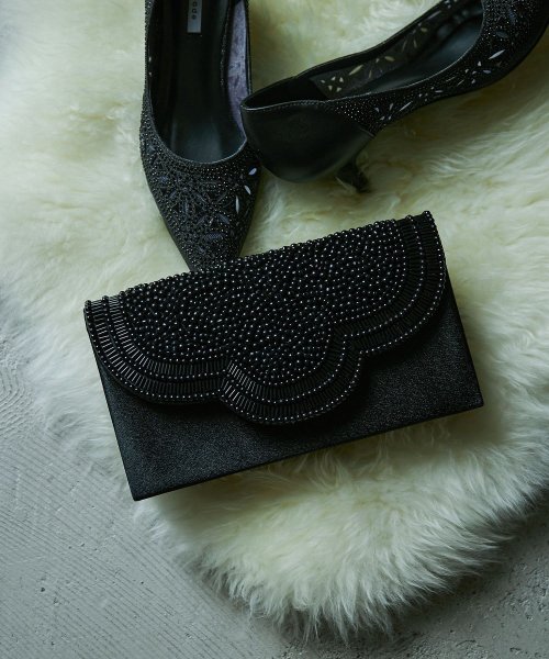 パーティー クラッチバッグ パーティーバッグ パール ビーズ サテン ゴールド 白 黒 長財布 ハンド ミニバッグ スクエア 2way 肩掛け ショルダーバッグ ニアナ Niana Magaseek