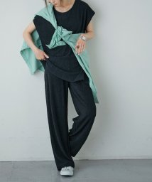 Fashion Letter(ファッションレター)/楊柳トップス＋パンツセットアップ パンツ 楊柳 春夏 上下2点セット 3way セット ノースリーブ ワイドパンツ トップス ワンマイル おうち服 ルームウェア/ブラック