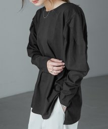 Fashion Letter/[M－5L] ロンT ロングスリーブ スリット レディース トップス Tシャツ 長袖 コットン 綿100 大きいサイズ ゆったり ラクチン インナー ボートネッ/504747663