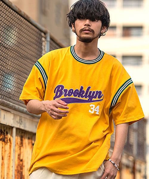 SB Select(エスビーセレクト)/Quash ラインリブ半袖ビッグカレッジTシャツ メンズ 半袖 ブランド おしゃれ 大人 大きいサイズ ブルックリン カレッジロゴ 90s 古着 下北系 プリン/その他