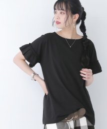 osharewalker(オシャレウォーカー)/『袖フリルTシャツ』/ブラック