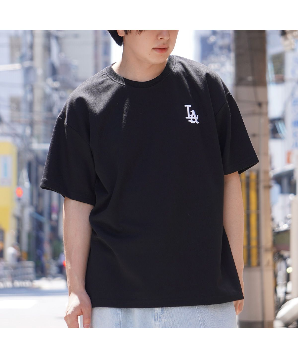 オーバーサイズ tシャツ メンズ ビッグtシャツ レディース ビッグシルエット トップス 半袖 カットソー クルーネック ビッグt LA ロゴ 刺繍  ワンポイ