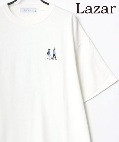 LAZAR(ラザル)/【Lazar】Cute Couple ビッグシルエット ワンポイント 刺繍 Tシャツ メンズ レディース 半袖/柄5