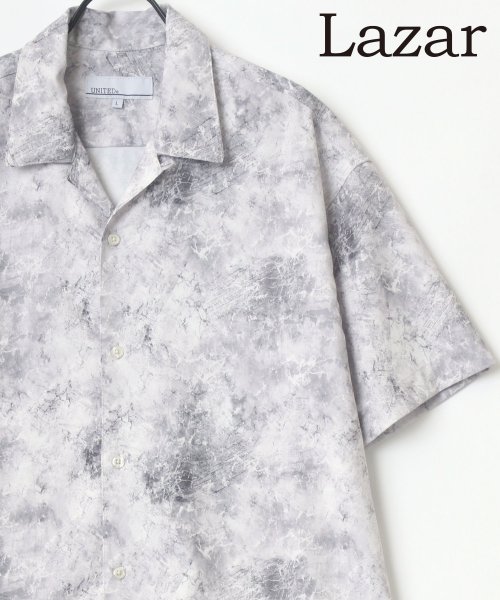 LAZAR(ラザル)/【Lazar】ドレープ トロミ ムジ 総柄 オーバーサイズ オープンカラー S/Sシャツ メンズ シャツ 半袖 開襟シャツ/ホワイト