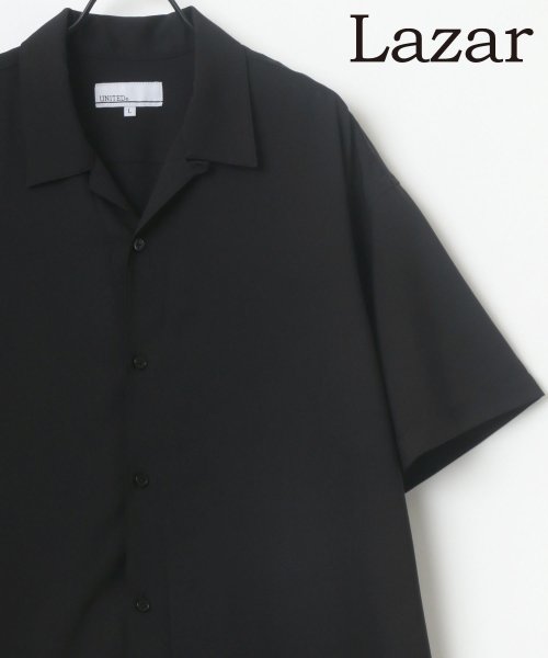 LAZAR(ラザル)/【Lazar】ドレープ トロミ ムジ 総柄 オーバーサイズ オープンカラー S/Sシャツ メンズ シャツ 半袖 開襟シャツ/ブラック