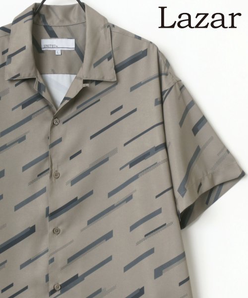 LAZAR(ラザル)/【Lazar】ドレープ トロミ ムジ 総柄 オーバーサイズ オープンカラー S/Sシャツ メンズ シャツ 半袖 開襟シャツ/ベージュ