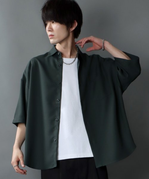 SITRY(SITRY)/【SITRY】Oversize Drop shoulder Regular collar shirt/オーバーサイズ ドロップショルダー レギュラーカラーシャツ/ダークグリーン