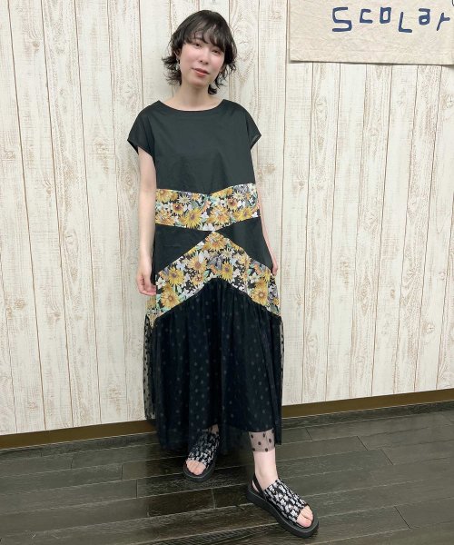 セール 向日葵柄切替ワンピース イズ スカラー Is Scolar Magaseek