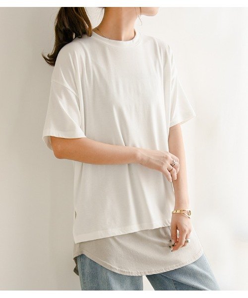 ひんやりストレッチゆるtシャツ トップス カットソー 半袖 レディース Tシャツ 春夏 接触冷感 涼感 涼しい 伸縮性 伸びる シンプル 無地 ホワイト モカ アンドイット And It Magaseek