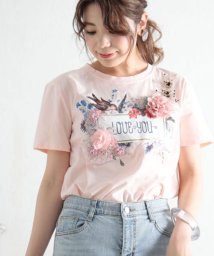 Sawa a la mode/小鳥とお花舞う花モチーフ付きロゴTシャツ/504749385