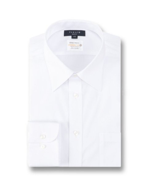 TAKA-Q(タカキュー)/【白無地】形態安定 吸水速乾 スリムフィット レギュラーカラー 長袖 シャツ メンズ ワイシャツ ビジネス ノーアイロン 形態安定 yシャツ 速乾/ホワイト