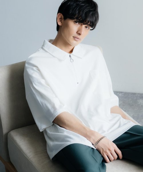 ロッキーモンロー Rocky Monroe 半袖tシャツ ハーフジップt メンズ レディース ポロシャツ 襟付き ポケット 無地 シンプル カジュアル オーバーサイズ ビッグシルエット キレイめ ペア お Magaseek