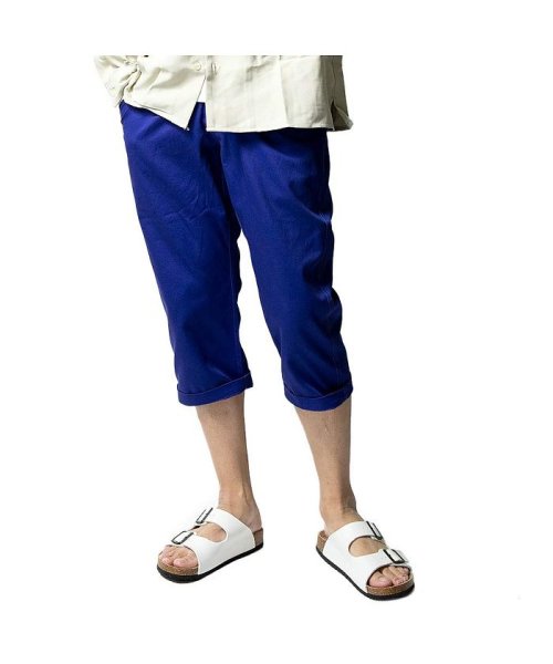  GENELESS(GENELESS)/クロップドパンツ メンズ ひざ下 7分丈 綿100％ 夏服 夏物 ショートパンツ コットン ハーフパンツ/ブルー