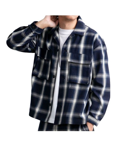  GENELESS(GENELESS)/シャツジャケット メンズ CPOジャケット オーバーサイズ ゆったり ブルゾン チェック デニム ペイズリー 柄 ビッグシルエット/ブルー