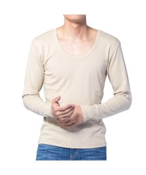  GENELESS(GENELESS)/tシャツ メンズ 無地 Vネック Uネック ストレッチ インナー 長袖 7分袖 ロンT 選べる袖丈/ベージュ系1