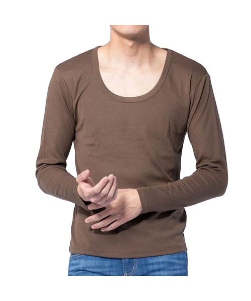  GENELESS(GENELESS)/tシャツ メンズ 無地 Vネック Uネック ストレッチ インナー 長袖 7分袖 ロンT 選べる袖丈/カーキ系1