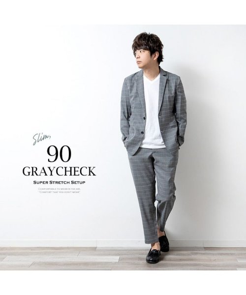 セール セットアップ メンズ テーラード スーツ グレンチェック テーラードジャケット ジャケット ストレッチ 接触冷感 吸水速乾 ワイドパンツ 上下セット 春 涼しい Geneless Geneless Magaseek