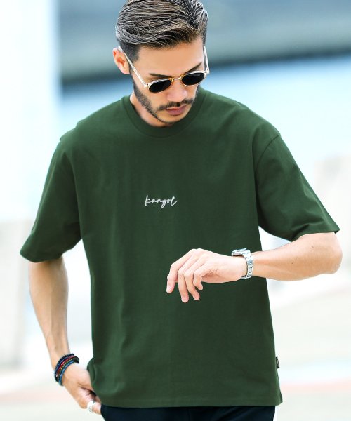 JIGGYS SHOP(ジギーズショップ)/KANGOL(カンゴール)刺繍ロゴTシャツ / Tシャツ クルーネック メンズ ブランド 半袖 半袖Tシャツ ティーシャツ 刺繍/ダークグリーン系2