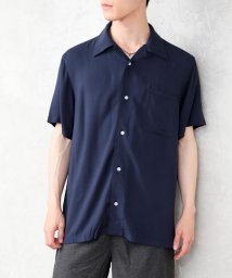 TopIsm(トップイズム)/オープンシャツ メンズ シャツ 半袖 レーヨン100％ 開襟シャツ 無地 カジュアルシャツ/ネイビー