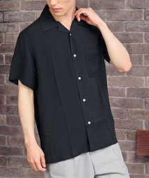 TopIsm(トップイズム)/オープンシャツ メンズ シャツ 半袖 レーヨン100％ 開襟シャツ 無地 カジュアルシャツ/ブラック系1