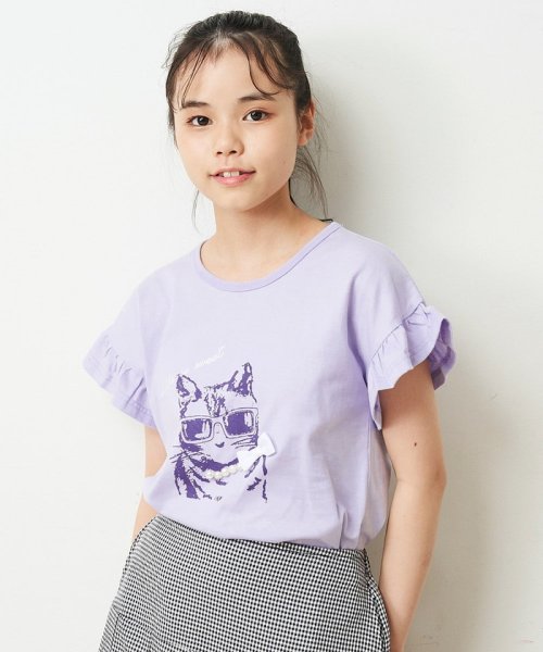 a.v.v(KID'S)(アー・ヴェ・ヴェキッズ)/[160]フリルスリーブアソートモチーフTシャツ/【新色】ラベンダー