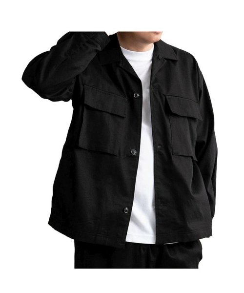  GENELESS(GENELESS)/シャツジャケット メンズ CPOジャケット オーバーサイズ ゆったり ブルゾン チェック デニム ペイズリー 柄 ビッグシルエット/ブラック