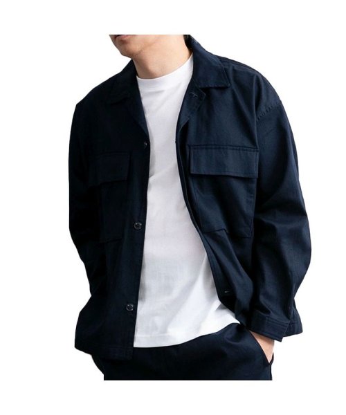  GENELESS(GENELESS)/シャツジャケット メンズ CPOジャケット オーバーサイズ ゆったり ブルゾン チェック デニム ペイズリー 柄 ビッグシルエット/ネイビー