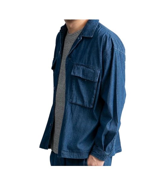 GENELESS(GENELESS)/シャツジャケット メンズ CPOジャケット オーバーサイズ ゆったり ブルゾン チェック デニム ペイズリー 柄 ビッグシルエット/インディゴ