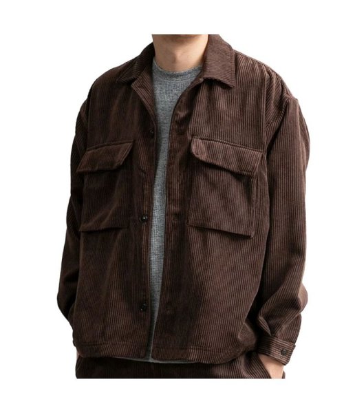  GENELESS(GENELESS)/シャツジャケット メンズ CPOジャケット オーバーサイズ ゆったり ブルゾン チェック デニム ペイズリー 柄 ビッグシルエット/ブラウン
