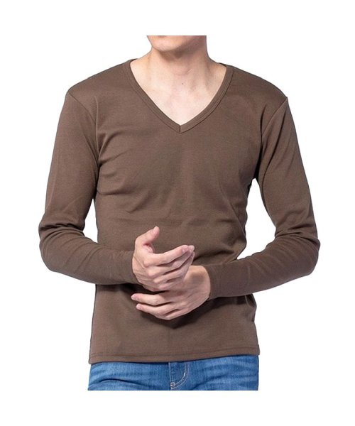  GENELESS(GENELESS)/tシャツ メンズ 無地 Vネック Uネック ストレッチ インナー 長袖 7分袖 ロンT 選べる袖丈/カーキ