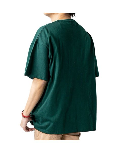  GENELESS(GENELESS)/Tシャツ メンズ ビッグシルエット オーバーサイズ Uネック 半袖 半袖Tシャツ BIGサイズ 無地/グリーン