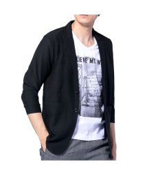  GENELESS(GENELESS)/2枚セット テーラードジャケット Tシャツ メンズ シアサッカー 7分袖 七分袖 サマージャケット/ブラック