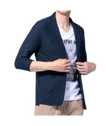  GENELESS(GENELESS)/2枚セット テーラードジャケット Tシャツ メンズ シアサッカー 7分袖 七分袖 サマージャケット/ネイビー