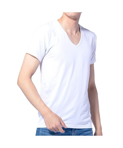  GENELESS(GENELESS)/接触冷感 インナー tシャツ メンズ インナーウェア カットソー Vネック Uネック UVカット 消臭効果/ホワイト系1