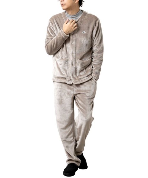 セール セットアップ メンズ ルームウェア 秋冬 長袖 上下セット 部屋着 ファイバーフリース 暖かい カーディガン Geneless Geneless Magaseek