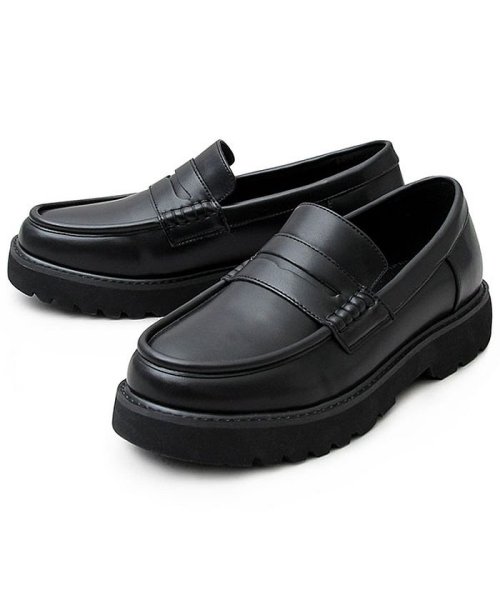 セール コインローファー 厚底 ビジネスシューズ メンズ ローファー 黒 ブラック ダッド ボリューム ラウンドトゥ 低反発インソール ドレス Puレザー 靴 メンズシ Geneless Geneless Magaseek