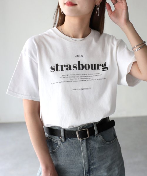 Riberry(リベリー)/【GILDAN】 strasbourgプリントTシャツ/ホワイト×ブラック