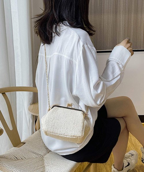 ペーパー編み がま口ショルダーバッグ 即納 鞄 バッグ がま口 ショルダーバッグ ミニバッグ チェーンバッグ ペーパーバッグ カゴバッグ レディース 韓国 ショップにこにこ Shopnikoniko Magaseek