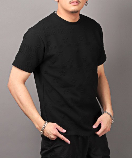 セール Luxe R ラグジュ ふくれジャガード総柄ストレッチtシャツ Tシャツ メンズ 半袖 総柄 ふくれジャガード ロゴ ラグスタイル Luxstyle Magaseek