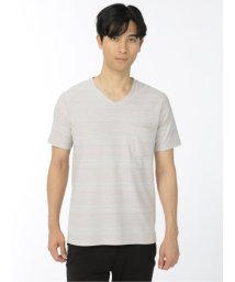 TAKA-Q(タカキュー)/シャドーボーダー Vネック 半袖 メンズ Tシャツ カットソー カジュアル インナー ビジネス ギフト プレゼント/ホワイト