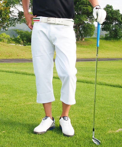 TopIsm(トップイズム)/ゴルフパンツ メンズ ゴルフウェア クロップド ストレッチ ハーフパンツ 短パン ズボン 大きいサイズ/ホワイト