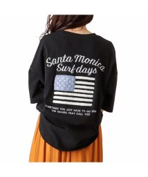 MAC HOUSE(women)(マックハウス（レディース）)/UNDERWRAPS アンダーラップス ラウンドヘム国旗Tシャツ 84006－3/ブラック
