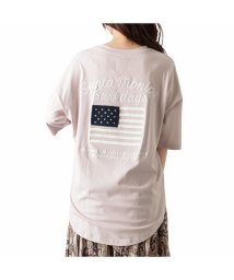 MAC HOUSE(women)(マックハウス（レディース）)/UNDERWRAPS アンダーラップス ラウンドヘム国旗Tシャツ 84006－3/ピンク